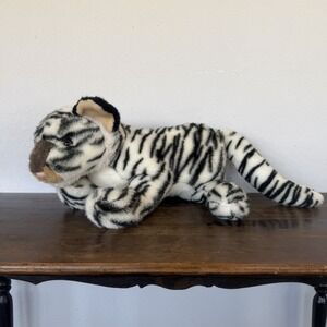 Extra Large White Siberian Tiger Plush 90s Stuffed Animal Vintage 27" With Tail